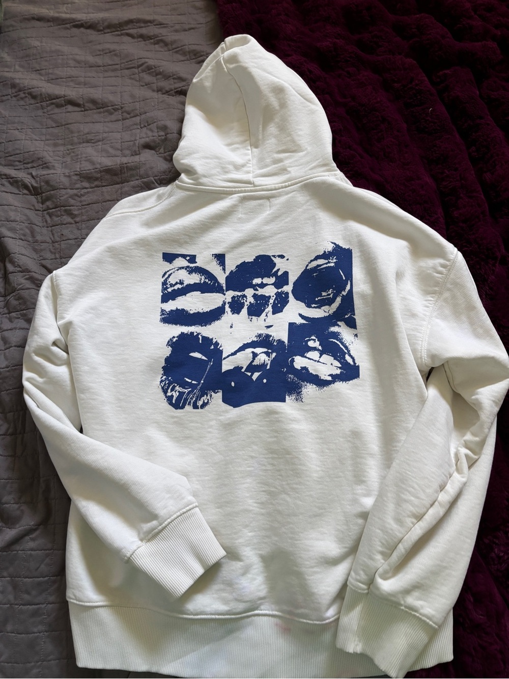 Nude project heavy weight Men's Large White Hoodie with Navy Graphic Print